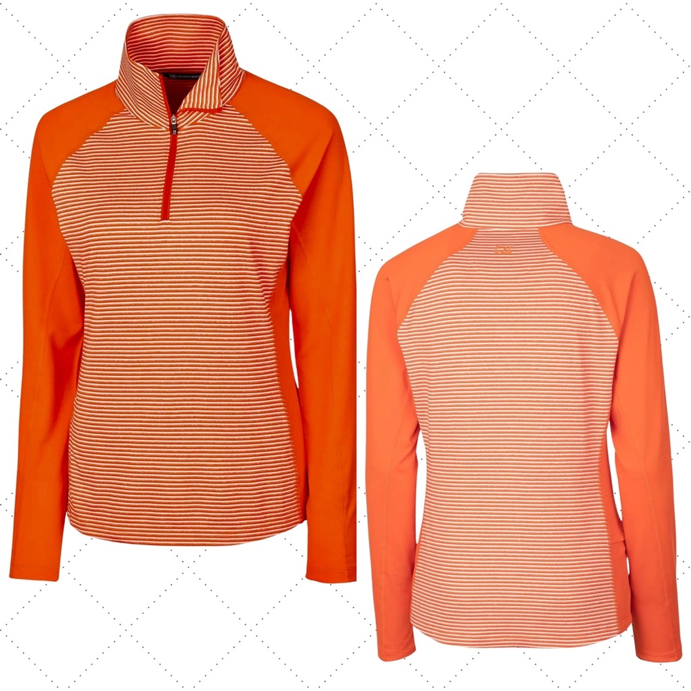 Cutter & Buck Coastal Navigator Quarter‑Zip Pullover – Orange Stripe – M